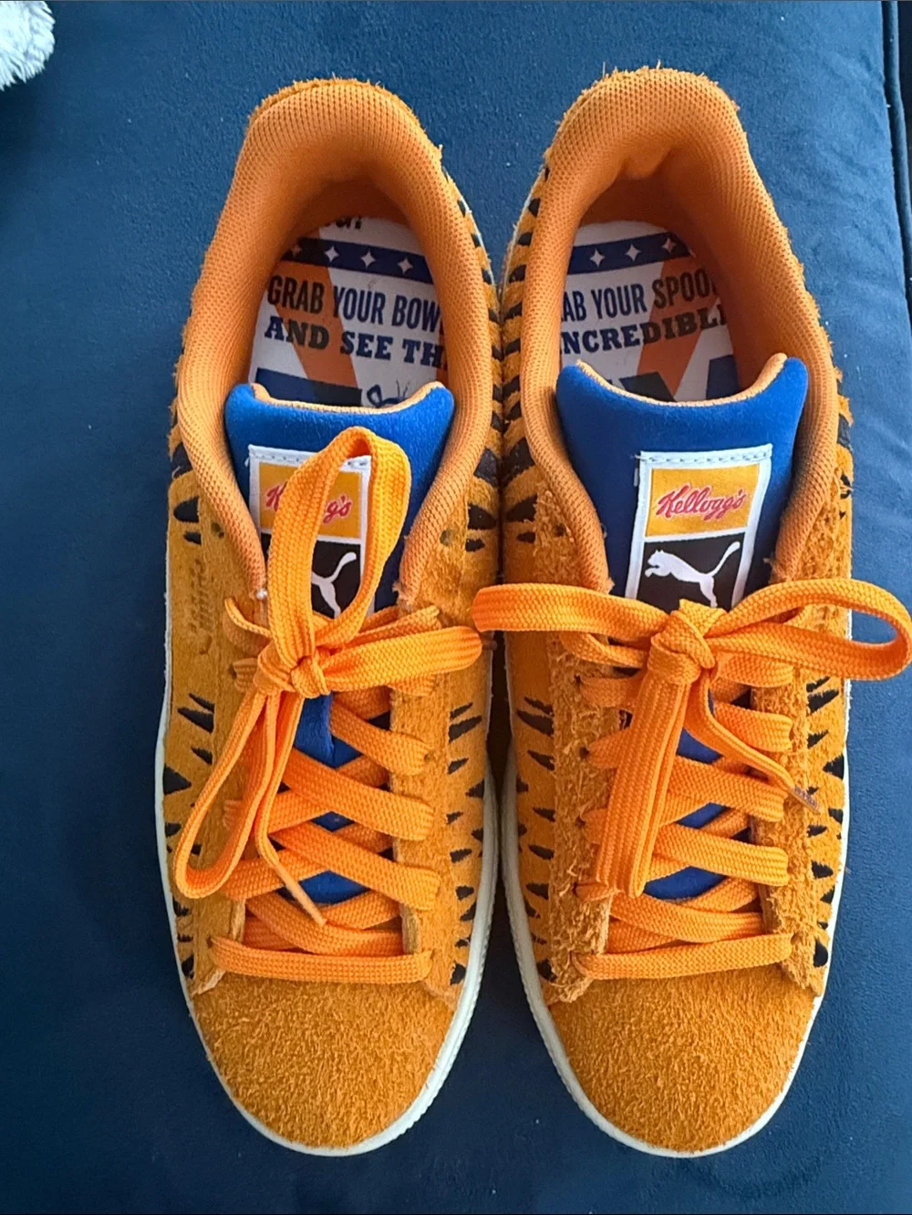 Puma Kids Orange Suede Sneakers with Blue Tongue Frosted Flakes x Puma Suede Big